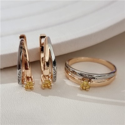 Комплект ювелирной бижутерии коллекция "Дубай" серьги и кольцо 18 р, покрытие позолота, вставка: фианиты и цирконы, цвет: желтый и прозрачный, арт.215.688-18