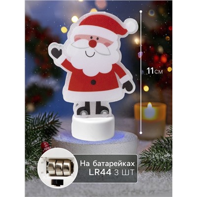 Световая картинка на подставке «Дед Мороз», 11 см, 1 LED, от батареек, свечение тёплое белое