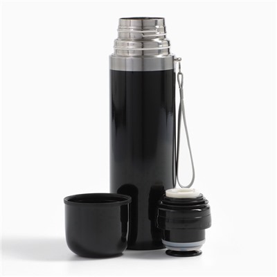 Термос гильза Мастер К, 500 мл, 24×7 см, с кружкой, с помпой, сохраняет тепло 10 ч, нержавеющая сталь, чёрный