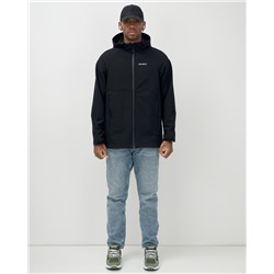 Ветровка спортивная мужская с капюшоном softshell черного цвета 9563Ch