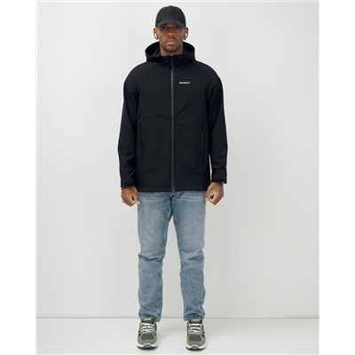 Ветровка спортивная мужская с капюшоном softshell черного цвета 9563Ch