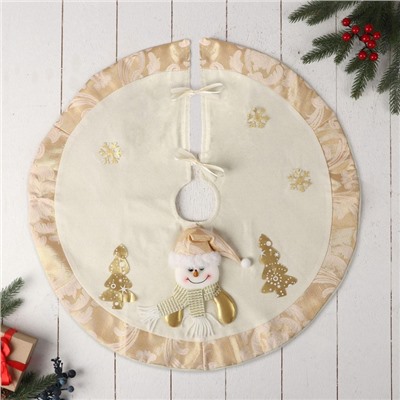 Коврик под ёлку «Снеговик и ёлочки» d=57 см, бело-золотой