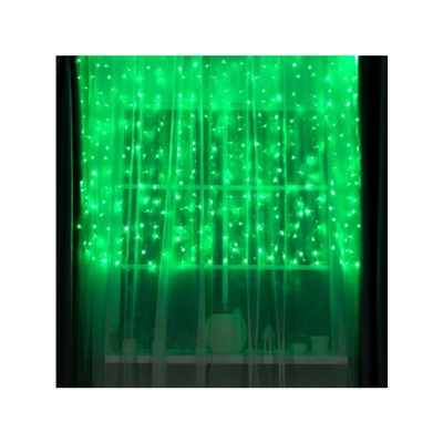 Гирлянда «Занавес» 2×1.5 м, IP20, прозрачная нить, 360 LED, свечение зелёное, 8 режимов, 220 В