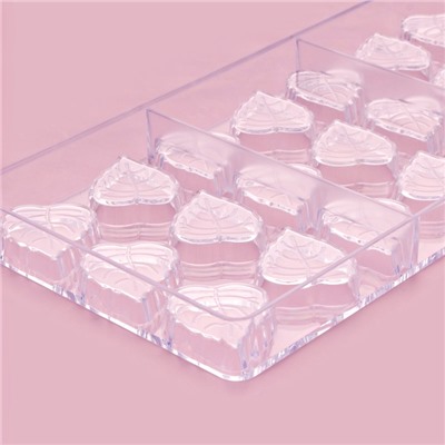Форма для конфет и шоколада KONFINETTA «Листочки», 27.5×13.5×2.5 см, 21 ячейка 4×3×0.8 см, прозрачная