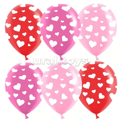 Шар (12''/30 см) Сердечки, Ассорти, пастель, 5 ст, 25 шт.