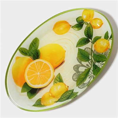 Блюдо сервировочное Доляна «Дольче», 24.5×15×2 см, овальное, стекло, жёлтое, зелёное
