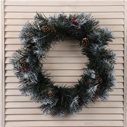 Венок новогодний d=45 см «Рождественский белоснежный» декор шишка золото, иней, ягода