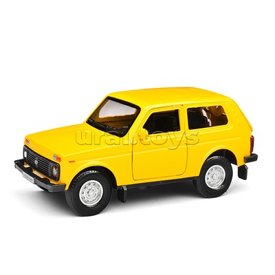 Машина металл LADA 4x4 12 см, (двери, багаж, желтый)инерц, в коробке