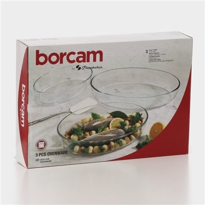 Формы для запекания Paşabahçe Borcam, 3 предмета: 1.5 л, 2.3 л, 3.2 л, жаропрочное стекло, прозрачные