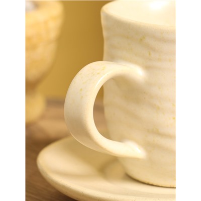 Чашка с блюдцем «Камень 2», 13×13×10 см, керамика, бежевая в крошку