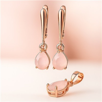 Комплект ювелирной бижутерии коллекция "Дубай" серьги и кулон, покрытие позолота, вставка: фианиты, цвет: розовый матовый, Уценка, арт.08.4047 (314.975)