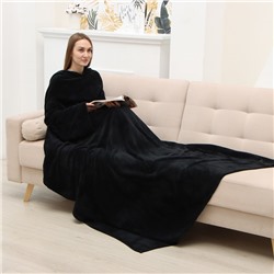 Плед с рукавами «Этель», 150×200 см, корал-флис, чёрный