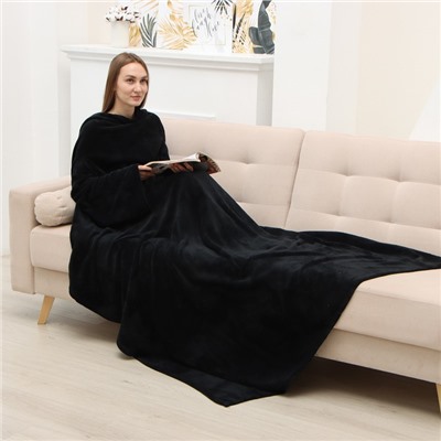 Плед с рукавами «Этель», 150×200 см, корал-флис, чёрный