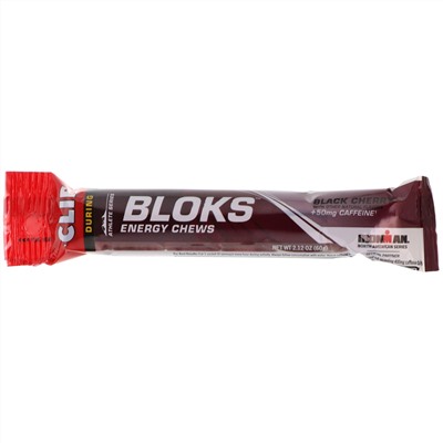 Clif Bar, Энергетические жевательные батончики Bloks со вкусом черной вишни + 50 мг кофеина, 18 пакетиков по 2,12 унц. (60 г) каждый