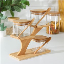 Набор банок для сыпучих продуктов «Эко», 20×10×25 см, на подставке, 3 шт.