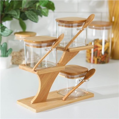 Набор банок для сыпучих продуктов «Эко», 20×10×25 см, на подставке, 3 шт.