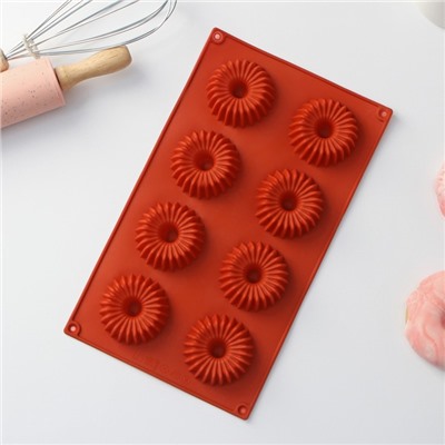 Форма для выпечки Доляна «Кекс», силикон, 29×17×2 см, 8 ячеек (5.8×2 см), цвет коричневый