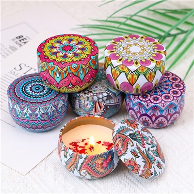 Свеча ароматическая в банке на соевом воске с эфирными маслами, 80 гр. (ЦВЕТ СЛУЧАЙНЫЙ)