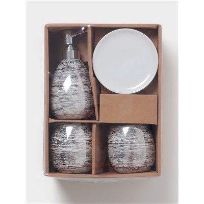 Набор аксессуаров для ванной комнаты «Нити», 4 предмета, мыльница, дозатор 400 мл, 2 стакана, серебряный