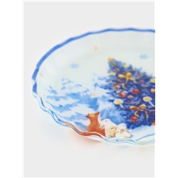 Блюдо сервировочное новогоднее Доляна «Новый Год в лесу», d=19, h=2.1 см, с бортиком, стекло, белое, голубое