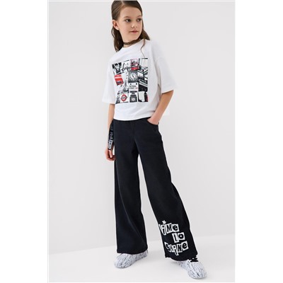 Брюки текстильные джинсовые для девочек PLAYTODAY, 1240611