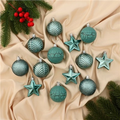 Ёлочные игрушки «Мелодия» звезда, шары новогодние, набор 13 шт., 6 см, зелёный