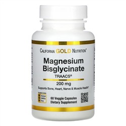 California Gold Nutrition, бисглицинат магния, 60 вегетарианских капсул