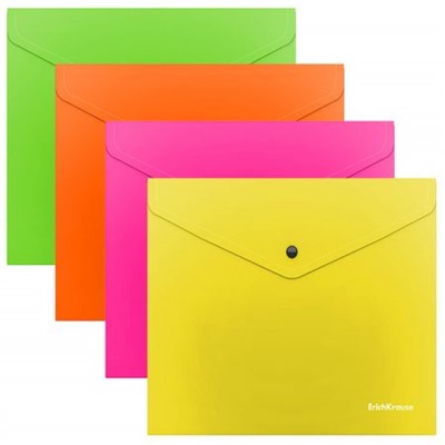 Папка с кнопкой  С6 180мкм 203x129мм 50303 Glossy Neon полупрозрачная ассорти ErichKrause