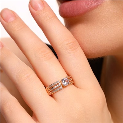 Кольцо коллекция Дубайское золото, покрытие позолота, цвет 18 К, вставка: фианиты, цвет: прозрачный, 17 р, арт.215.285-17