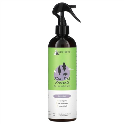 Kin+Kind, Flea + Tick Prevent, Dog + Cat Protect Spray, Lavender, 12 fl oz (354 ml)