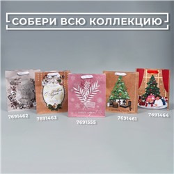 Пакет подарочный новогодний крафтовый «Мир волшебства», M 26×30×9 см