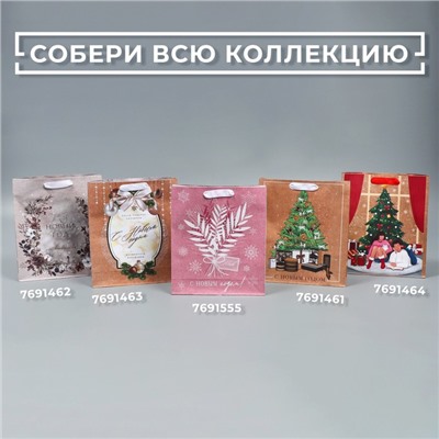 Пакет подарочный новогодний крафтовый «Мир волшебства», M 26×30×9 см