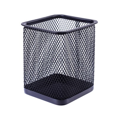 Подставка для пишущих принадлежностей 8x8x9,8 см, квадратный, сетчатая металлическая, черная