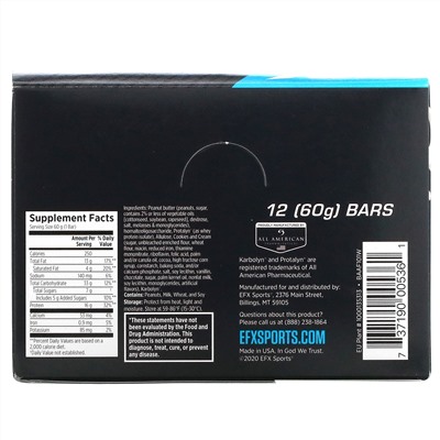 EFX Sports, Karbolyn Energy Bar, Cookies & Cream, 12 Bars, 2.12 (60 g) Each