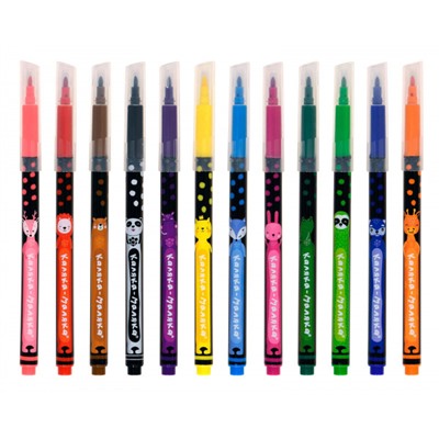 Фломастеры 12цв "ВЕСЕЛЫЕ ЗВЕРЯТА" смываемые ФНССКМ12 Каляка-Маляка