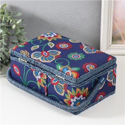 Шкатулка для рукоделия и шитья «Цветочная мозаика», хранение ниток, иголок, мелочи, 24×16×11 см