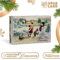 Коробка подарочная новогодняя складная, крышка-дно «С Новым Годом и Рождеством» 30×20×9 см