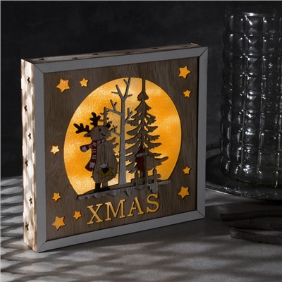 Светодиодная фигура «Олень и снегирь» 22×22×4 см, дерево, батарейки АААх2 (не в комплекте), свечение тёплое белое