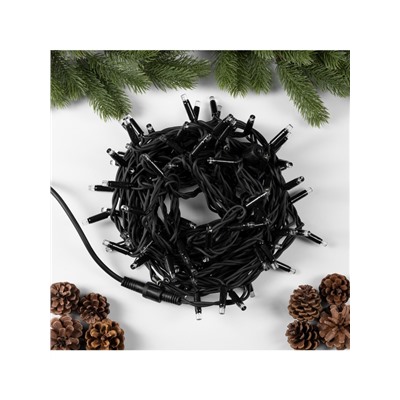 Гирлянда «Нить» 10 м, IP65, УМС, тёмная каучуковая нить, 100 LED, свечение белое, 220 В