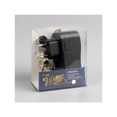 Гирлянда «Нить» 10 м роса, IP20, серебристая нить, 100 LED, свечение белое, мерцание белым, 12 В