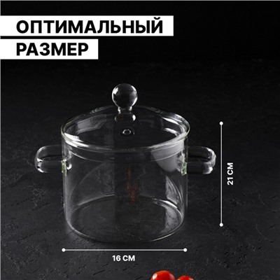 Кастрюля Magistro «Лия», 1.450 л, 16.5×16 см, жаропрочное стекло, прозрачная
