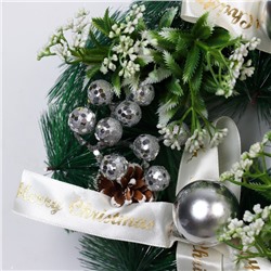 Венок новогодний d=24 см «Зимнее волшебство. Фестиваль блеска», с бежевыми бантами и шариками