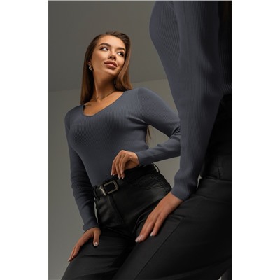 Женский джемпер в рубчик с V-вырезом Happyfox