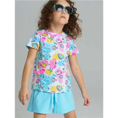 Комплект трикотажный для девочек: фуфайка (футболка), шорты