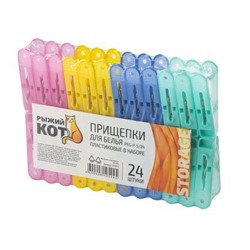 Прищепки д/белья Рыжий Кот PEG-P-S/24, набор 24шт/уп, цена за уп, пластик, металл 311373
