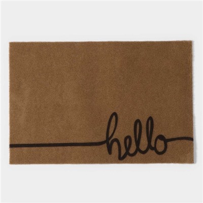 Коврик придверный Доляна Hello, без окантовки, 40×60 см, бежевый