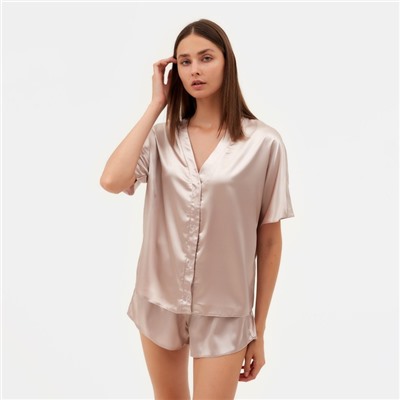 Пижама женская (рубашка, шорты) женская MINAKU: Light touch, бежевая, размер 46