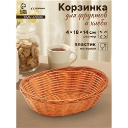 Корзинка для фруктов и хлеба Доляна «Капучино», 17×14×4 см, пластик, плетёная, коричневая