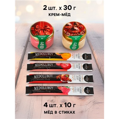 Подарочный набор новогодний «Счастливого нового года»: крем-мёд 2 шт., мёд в стиках 4 шт.
