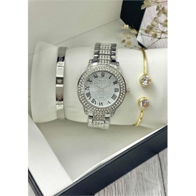 Подарочный набор для женщин часы, 2 браслета + коробка #22853318